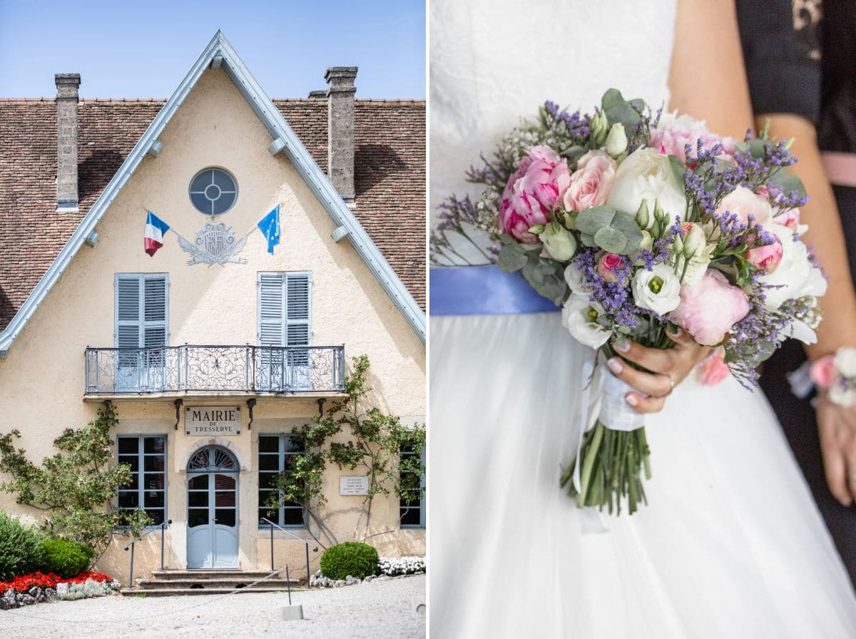La mairie de Tresserve et le bouquet de la mariée